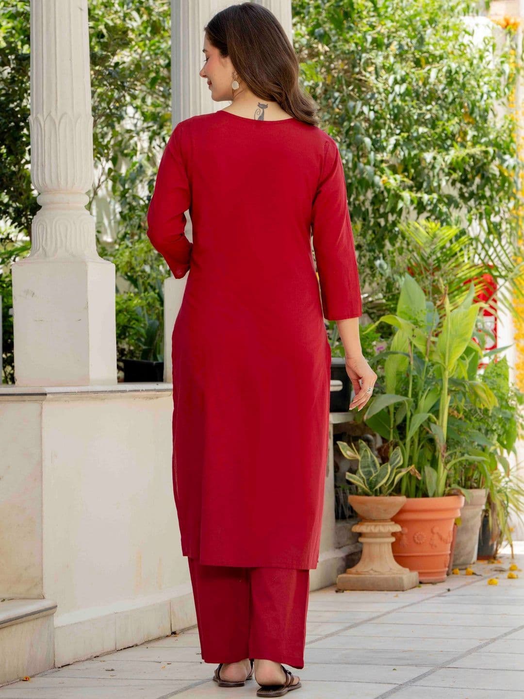 JAIPUR SARAI Yoke Design Mirror Work Pure Cotton Kurta with Trousers & Dupatta thumbnail 5
