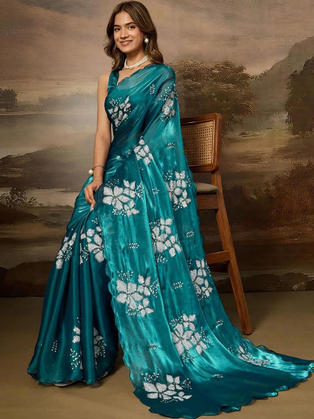 SZN Embellished Beads and Stones Art Silk Designer Saree thumbnail 7