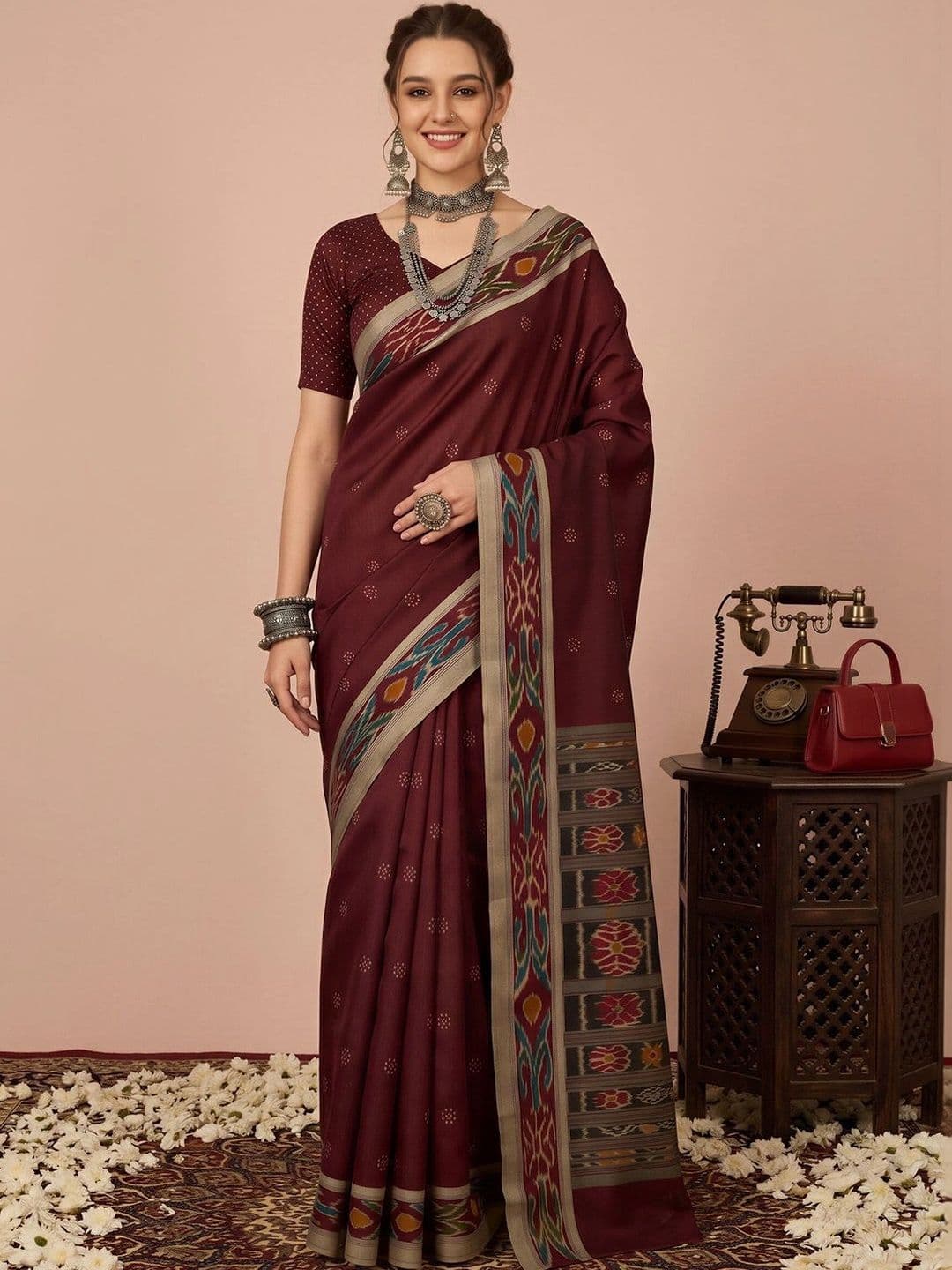 Anouk Ethnic Motifs Silk Blend Designer Ikat Saree - view 1