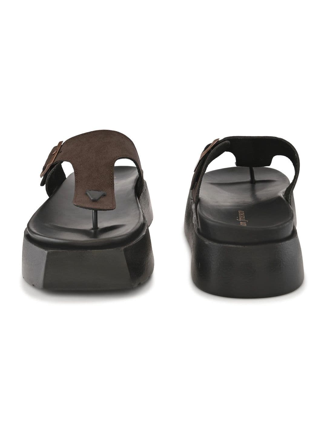 San Frissco Men Suede Brown Buckle Toe-Loop Sandals with Cushioned Footbed Slip-On thumbnail 5