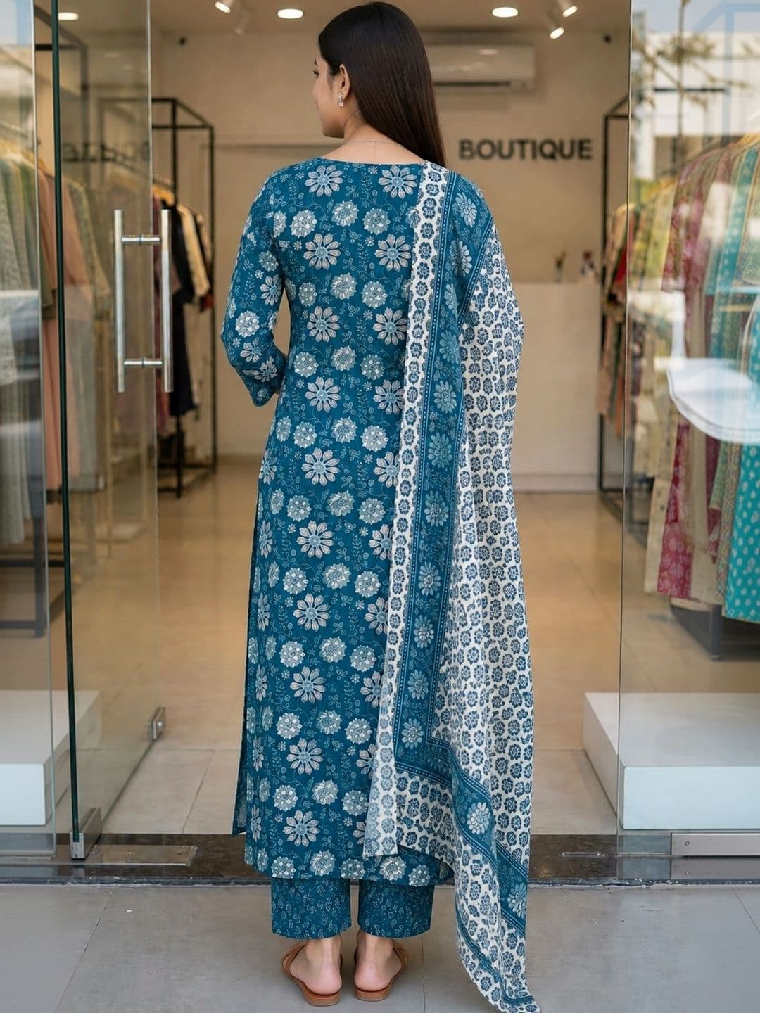 KALINI Women Floral Printed Regular Kurta with Trousers & With Dupatta thumbnail 5