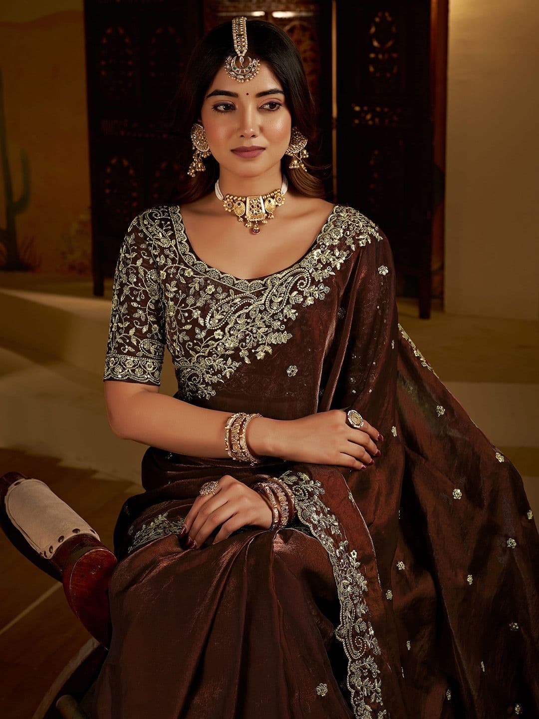 GRUHNAREE Embellished Embroidered Satin Saree - view 1
