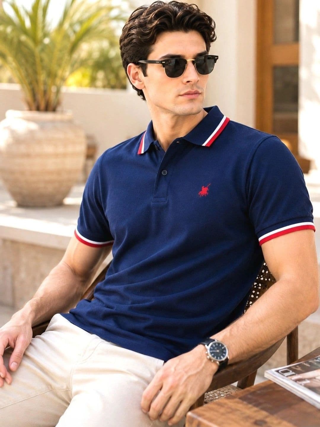 Raves Men Brand Logo Polo Collar Applique T-shirt thumbnail 2