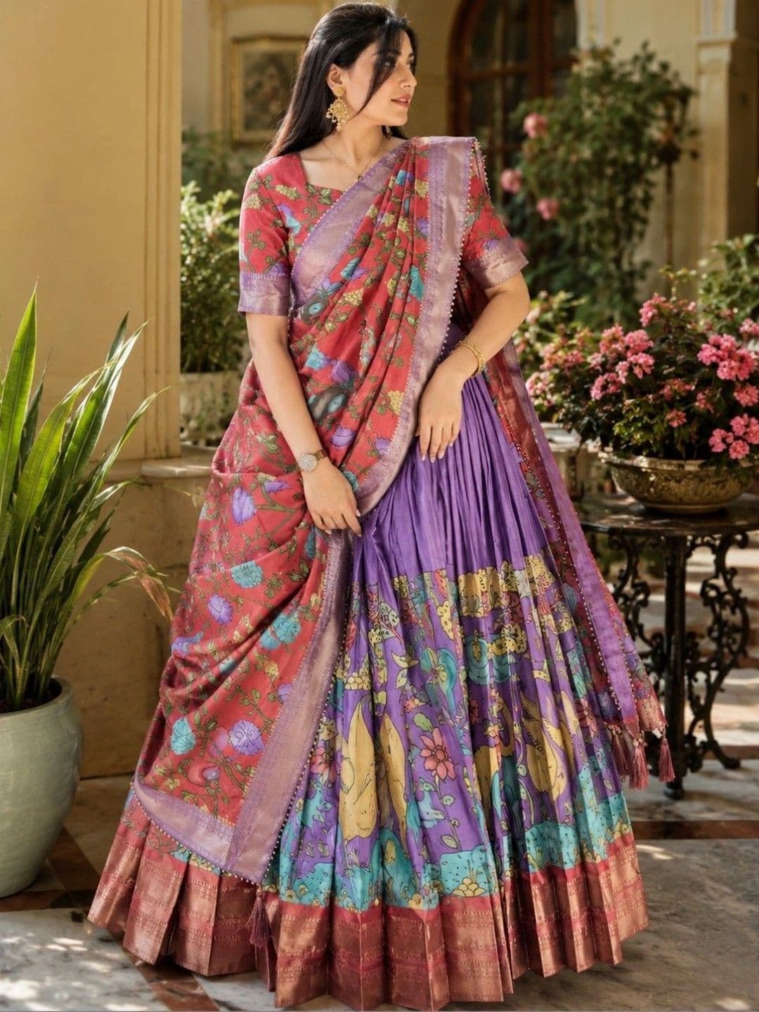 House of Pataudi Printed Semi-Stitched Lehenga & Unstitched Blouse With Dupatta - view 1