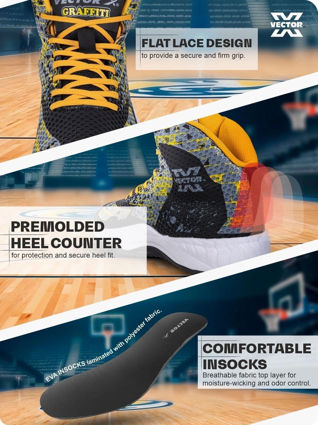 VECTOR X Graffiti Texture TPU Eva Rubber Sole Indoor Outdoor Lace Up Basketball Shoes thumbnail 3