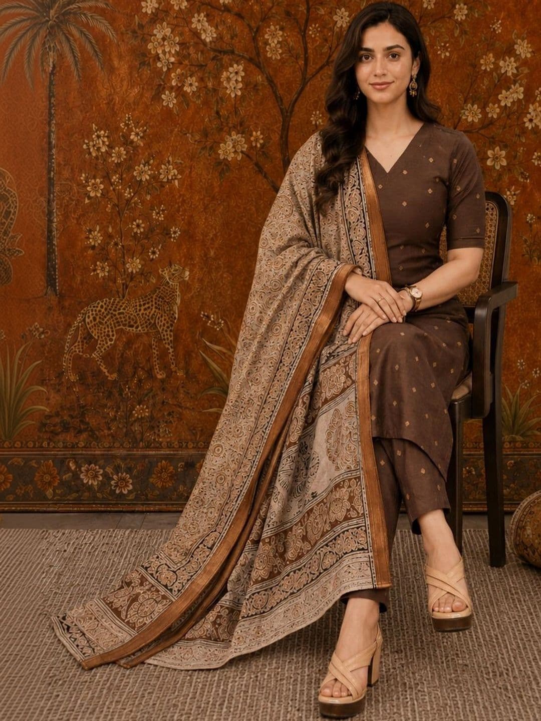 Sangria Women Ethnic Motifs Printed Regular Kurta with Trousers & With Dupatta thumbnail 5