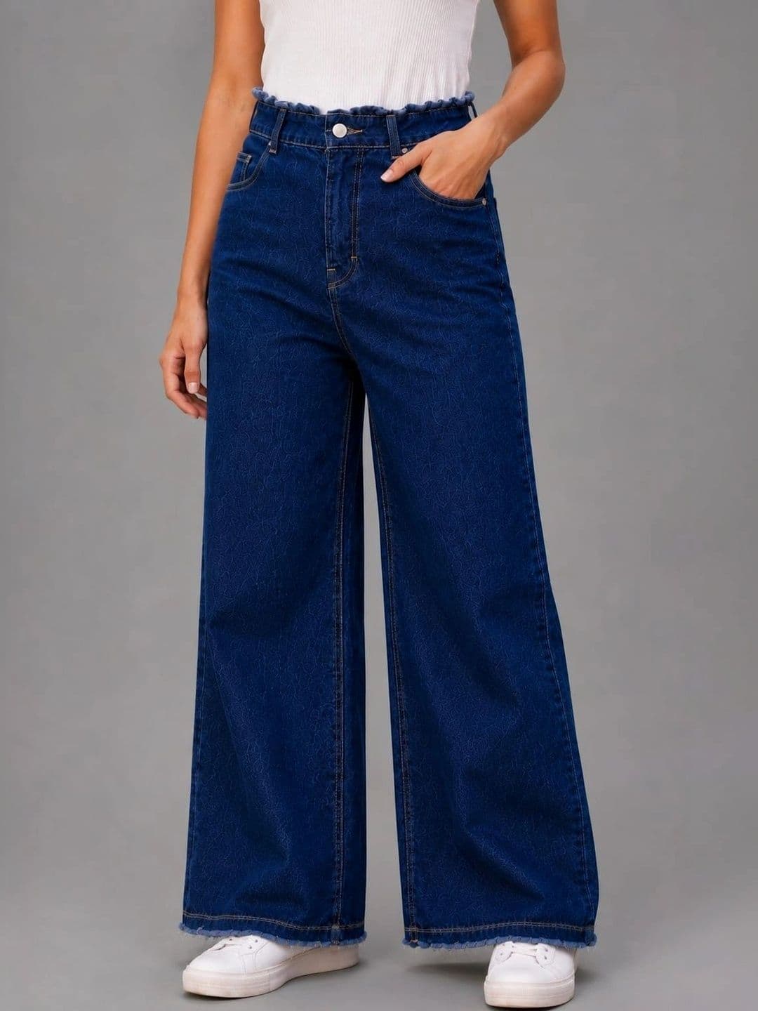 Mast & Harbour Women Comfort Wide Leg High-Rise Cuffed Hem Jeans thumbnail 2