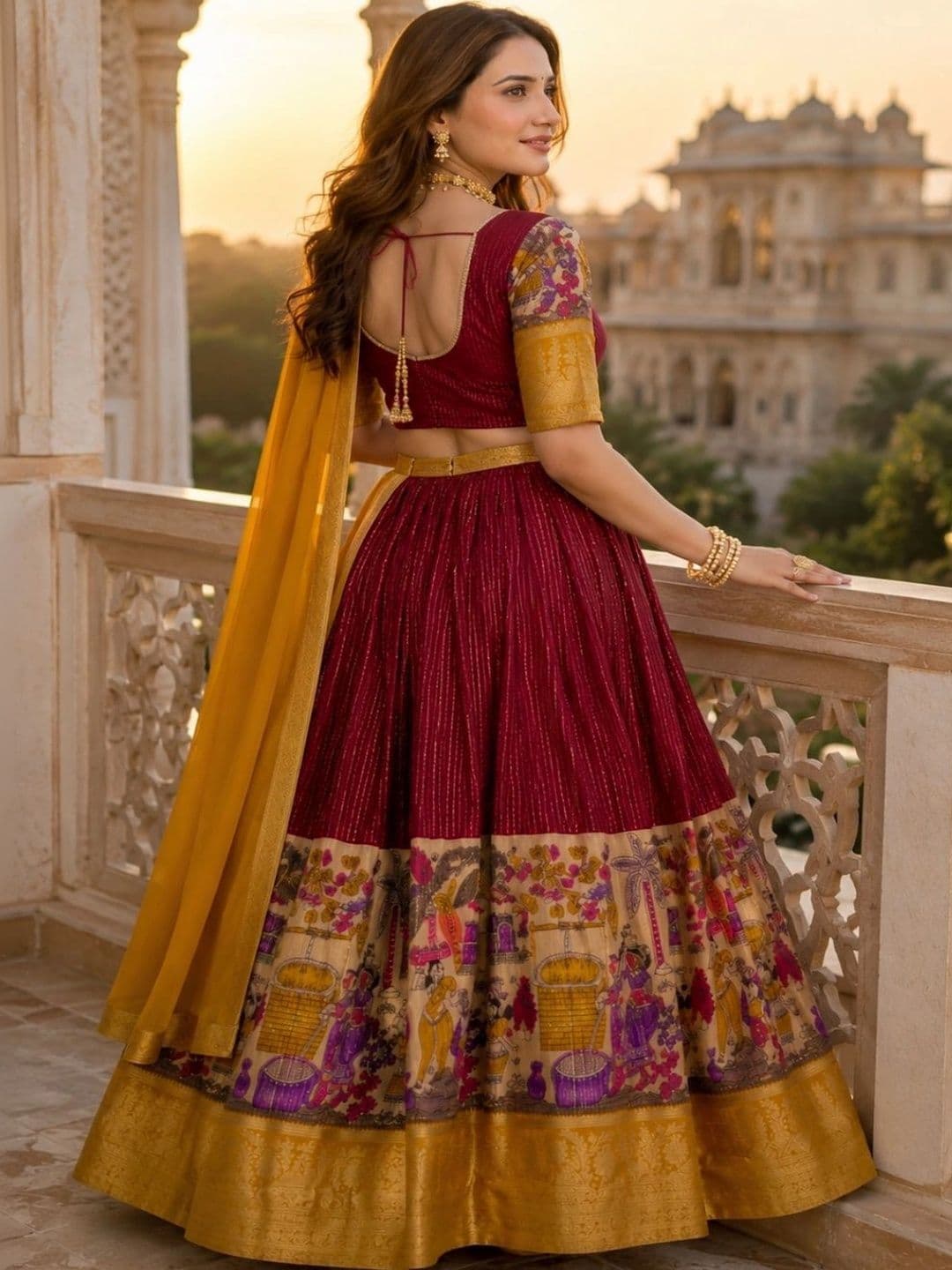 House of Pataudi Embroidered Semi-Stitched Lehenga & Unstitched Blouse With Dupatta thumbnail 5