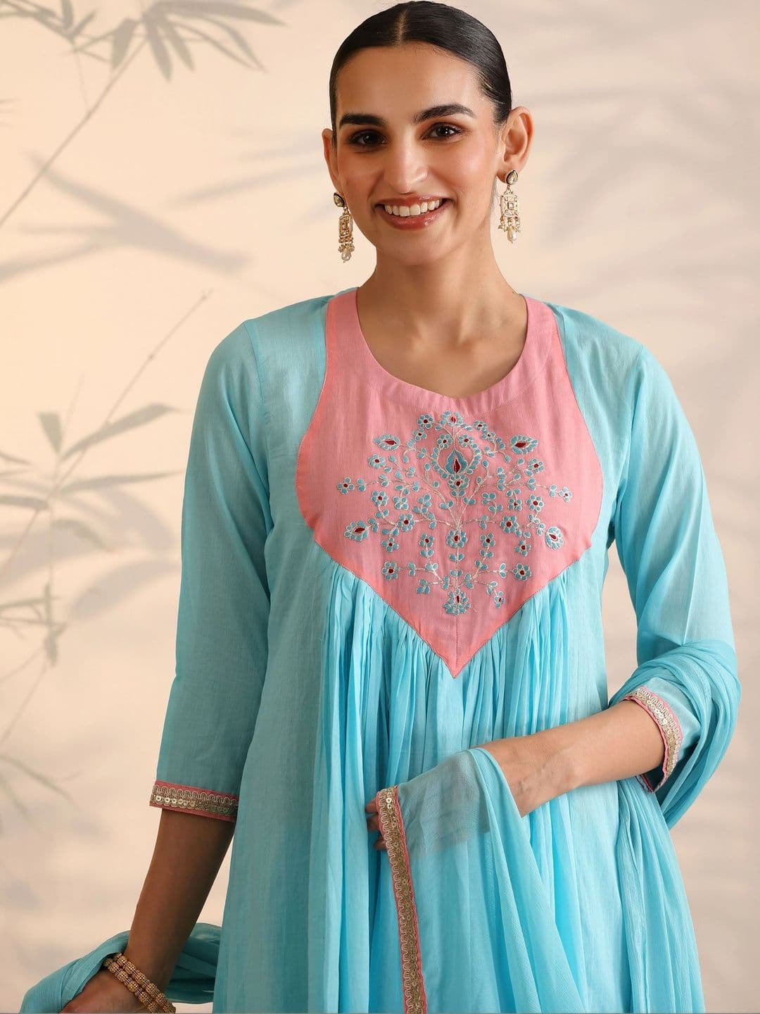 Khushal K Women Ethnic Motifs Embroidered Empire Thread Work Pure Cotton Kurta with Palazzos & With Dupatta thumbnail 5