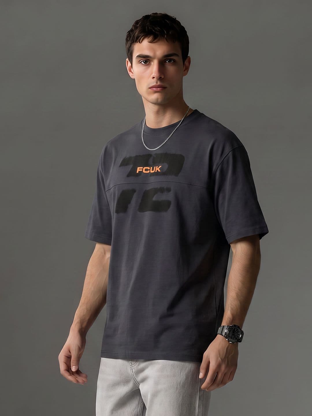 FCUK Oversized Typography Printed Pure Cotton T-shirt thumbnail 2