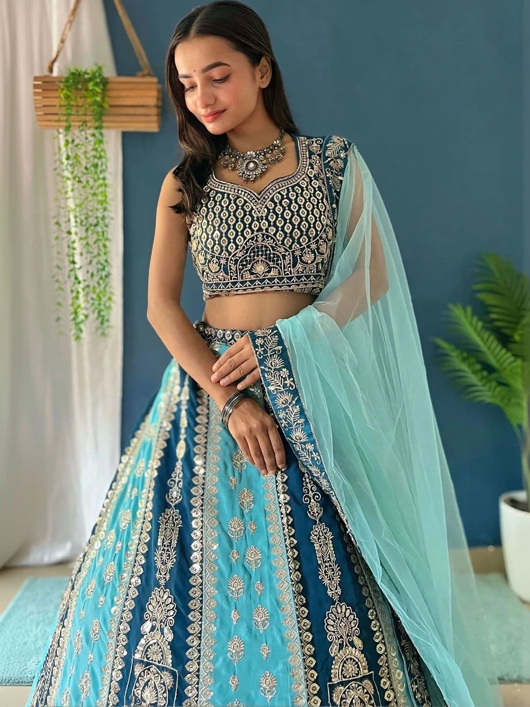 Kedar Fab Embroidered Thread Work Semi-Stitched Lehenga & Unstitched Blouse With Dupatta thumbnail 4
