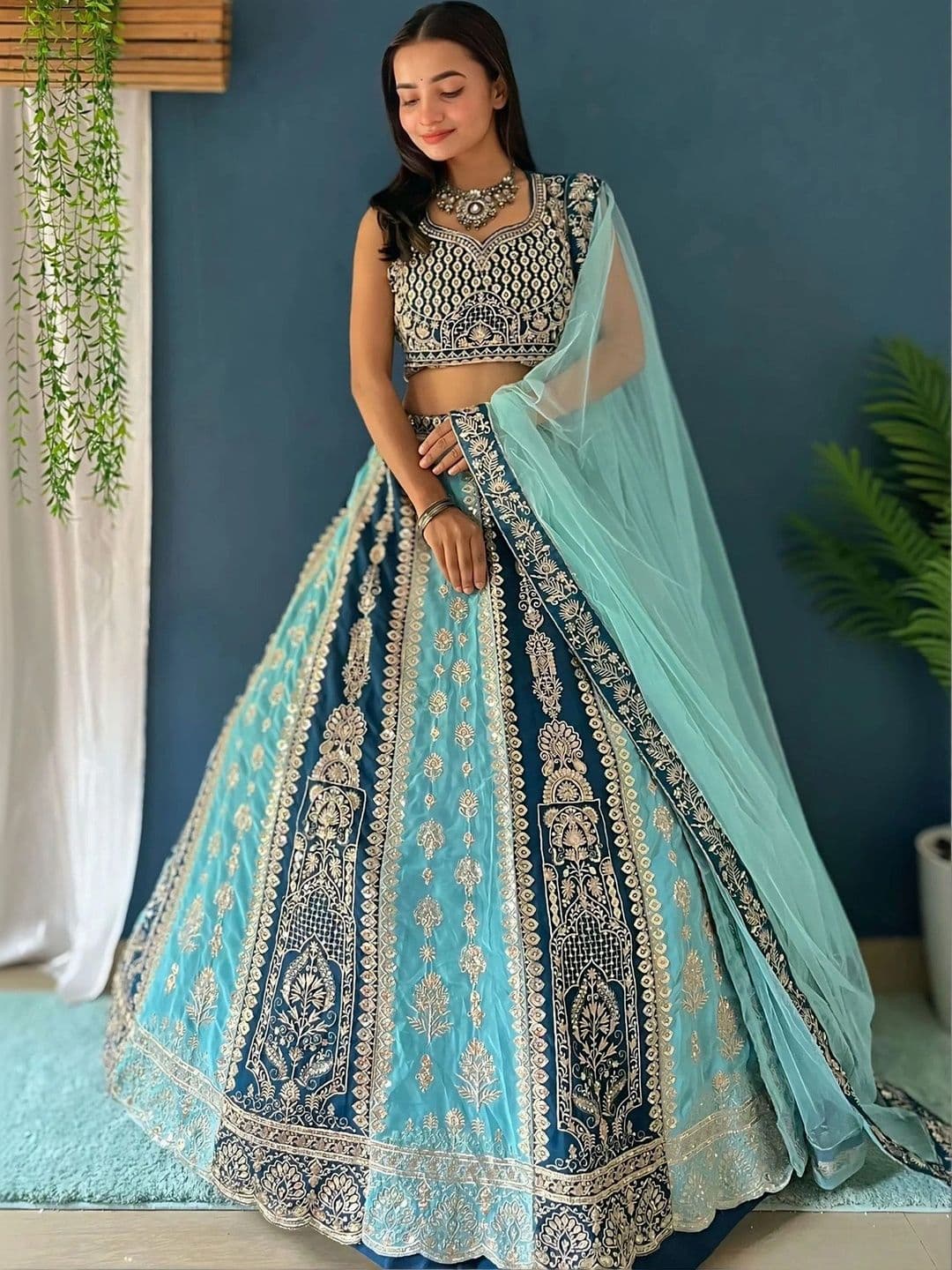 Moda Rapido Embroidered Sequinned Semi-Stitched Lehenga & Unstitched Blouse With Dupatta thumbnail 5