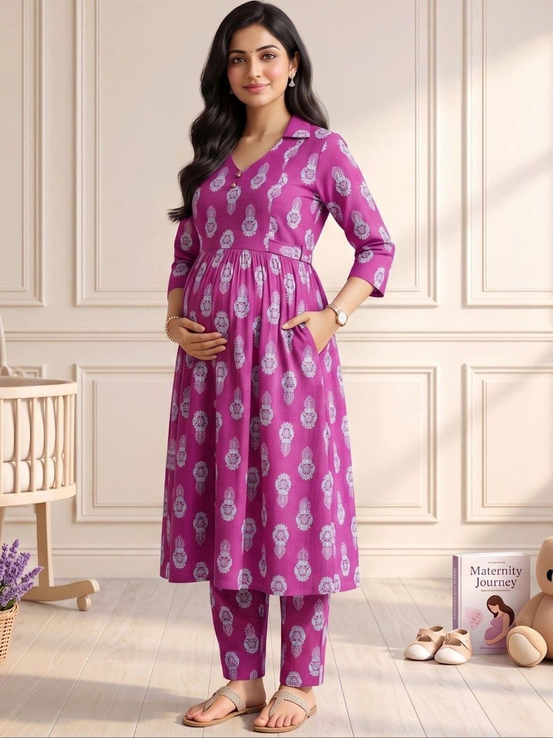 DUMMY SHAPE Women Ethnic Motifs Printed Empire Kurta with Trousers thumbnail 2