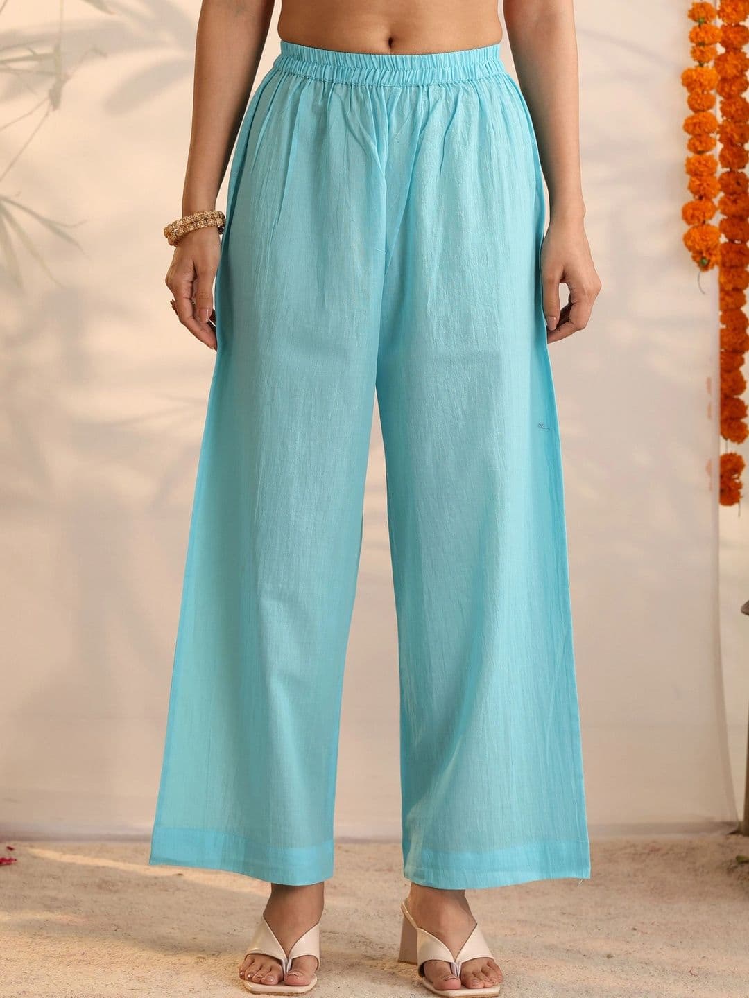 Khushal K Women Ethnic Motifs Embroidered Empire Thread Work Pure Cotton Kurta with Palazzos & With Dupatta thumbnail 6