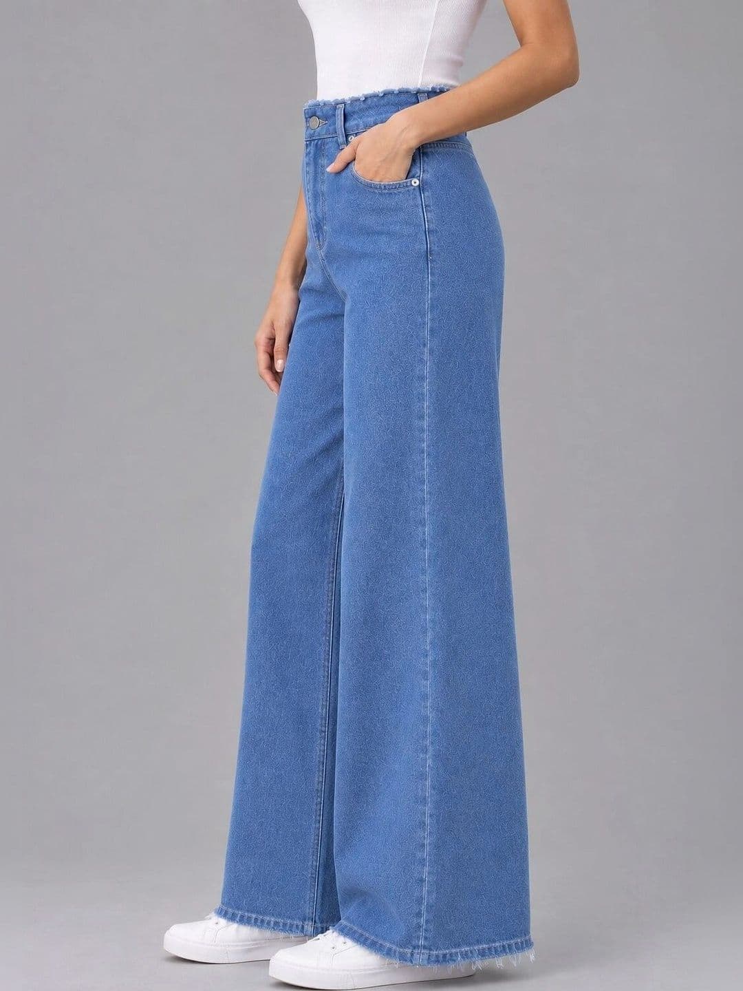 Mast & Harbour Women Comfort Wide Leg High-Rise Low Distress Cuffed Hem Jeans thumbnail 2