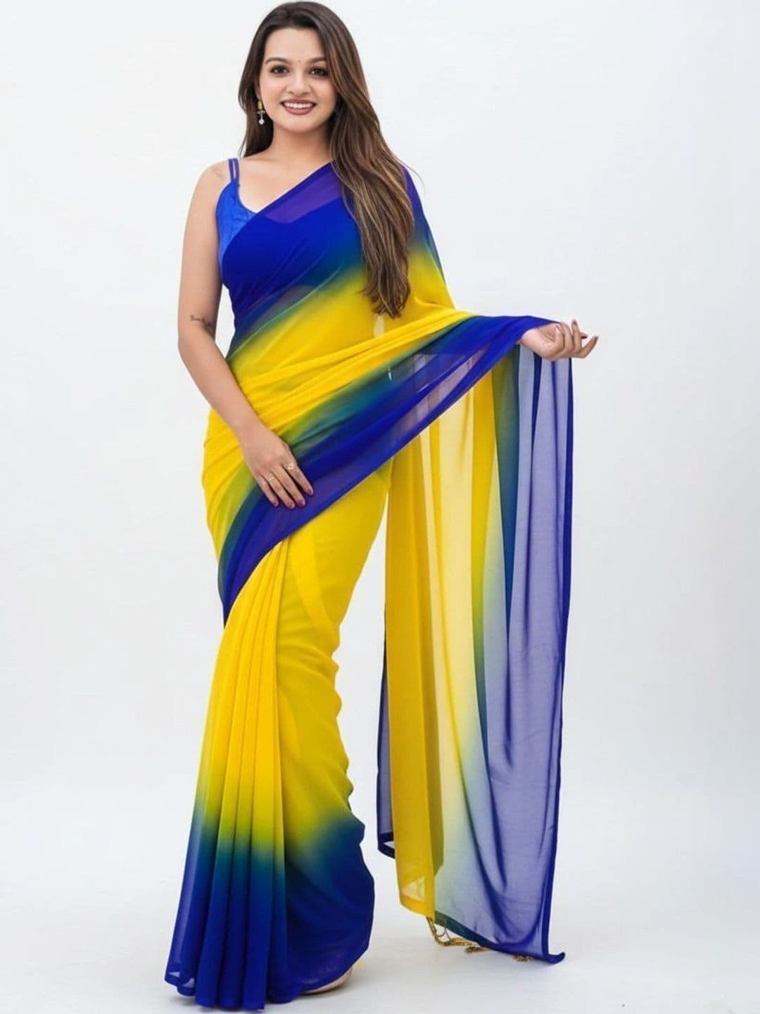 ANJAVI FASHION Ombre Poly Georgette Fusion Saree thumbnail 2