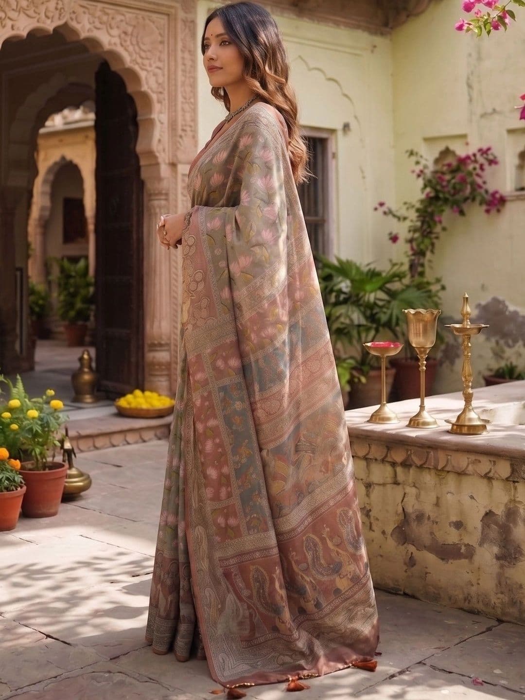 RUTVA FASHION Floral Zari Linen Blend Saree thumbnail 4