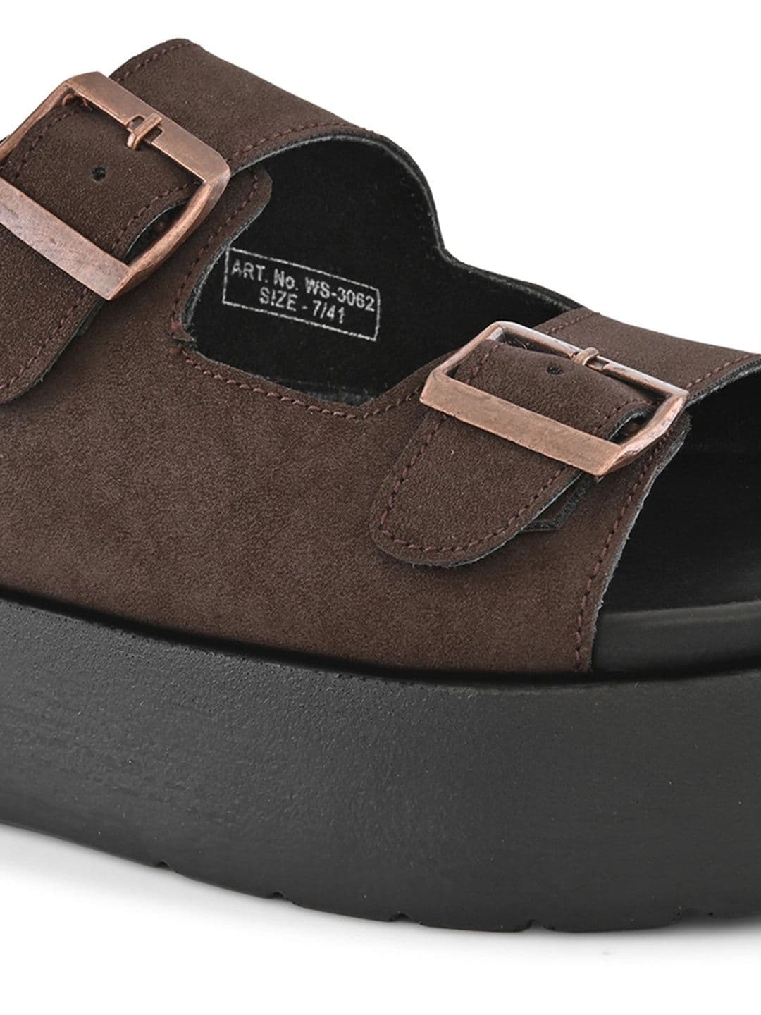 San Frissco Men Brown Suede Double Buckle Sandals with Cushioned Footbed & Chunky Sole thumbnail 3