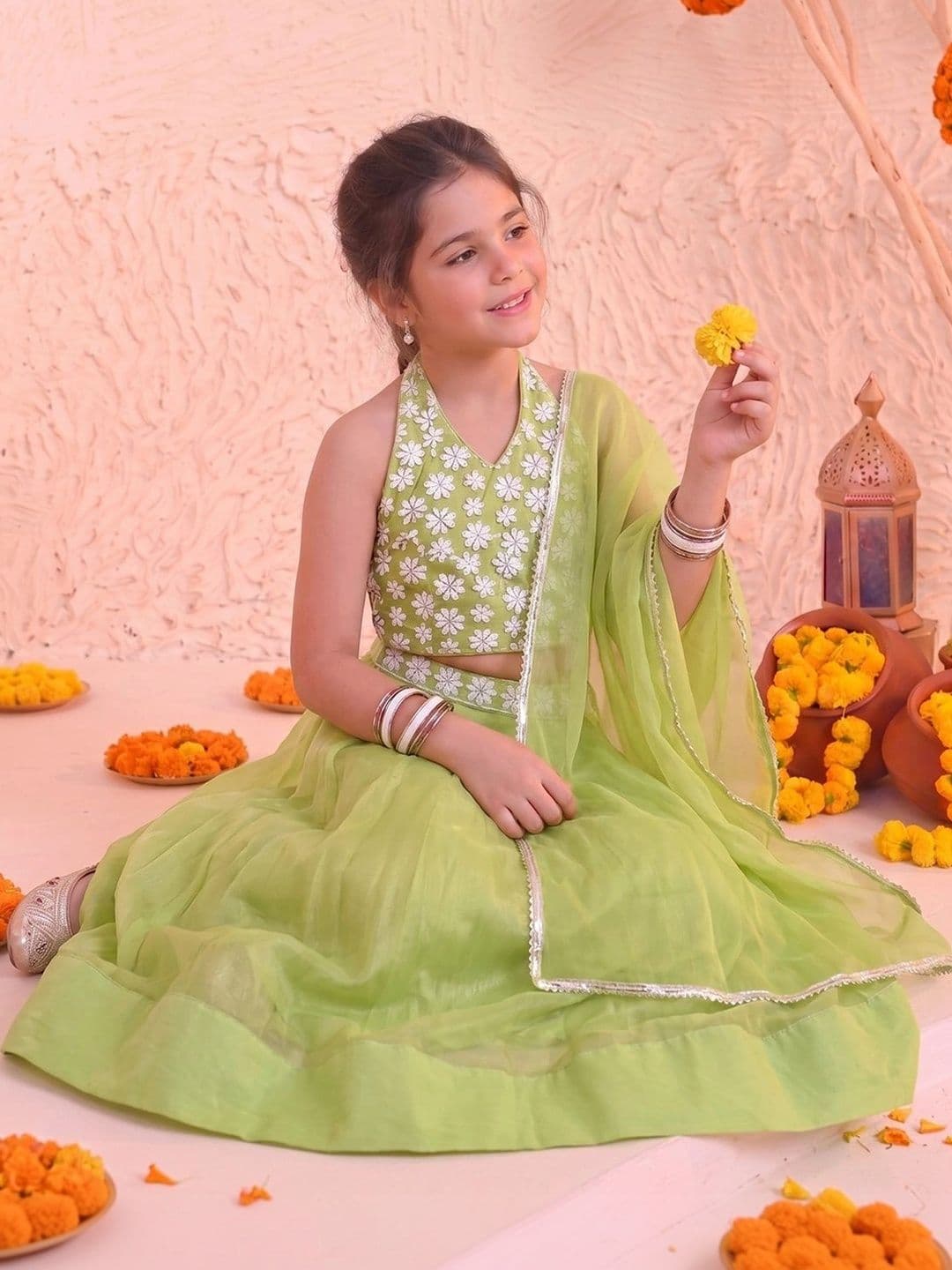 FASHION DREAM Girls Embroidered Thread Work Ready to Wear Lehenga & Blouse With Dupatta thumbnail 3