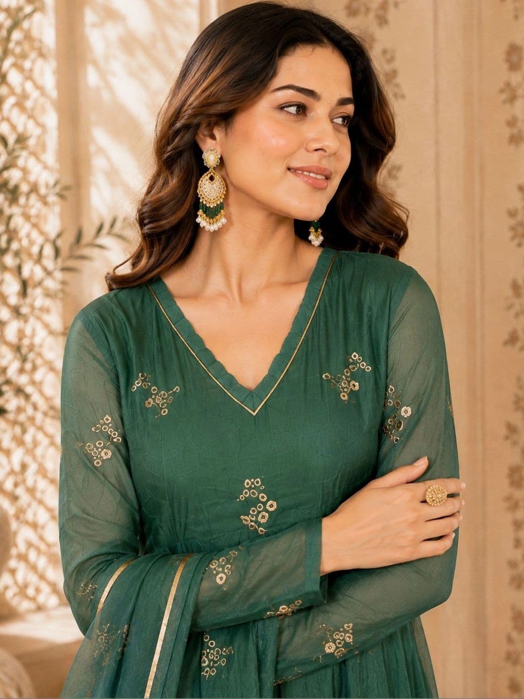Sangria Women Ethnic Motifs Embroidered Regular Chanderi Silk Kurta with Trousers & With Dupatta thumbnail 5