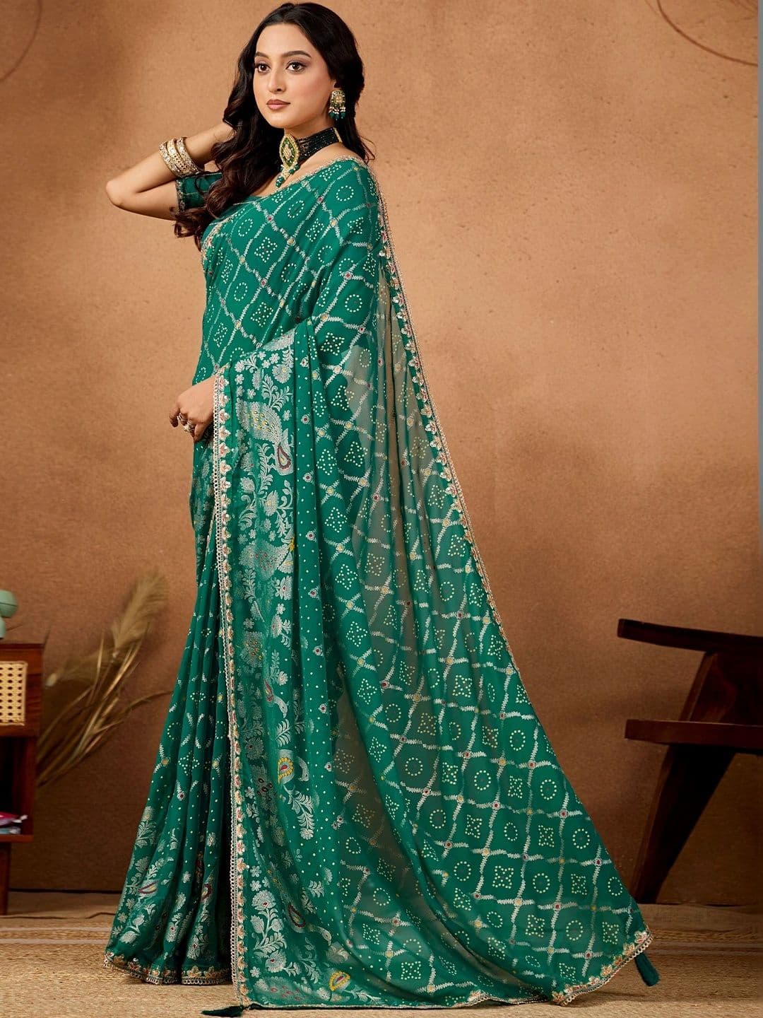 Nayanthara Trends Bandhani Embroidered Poly Georgette Designer Bandhani Saree thumbnail 4