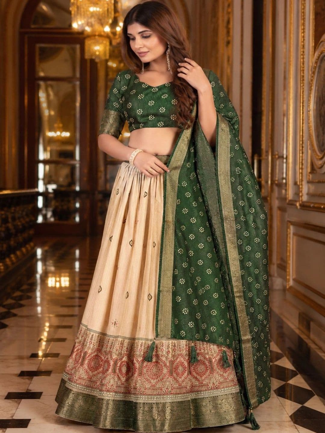 House of Pataudi Semi-Stitched Lehenga & Unstitched Blouse With Dupatta - view 1