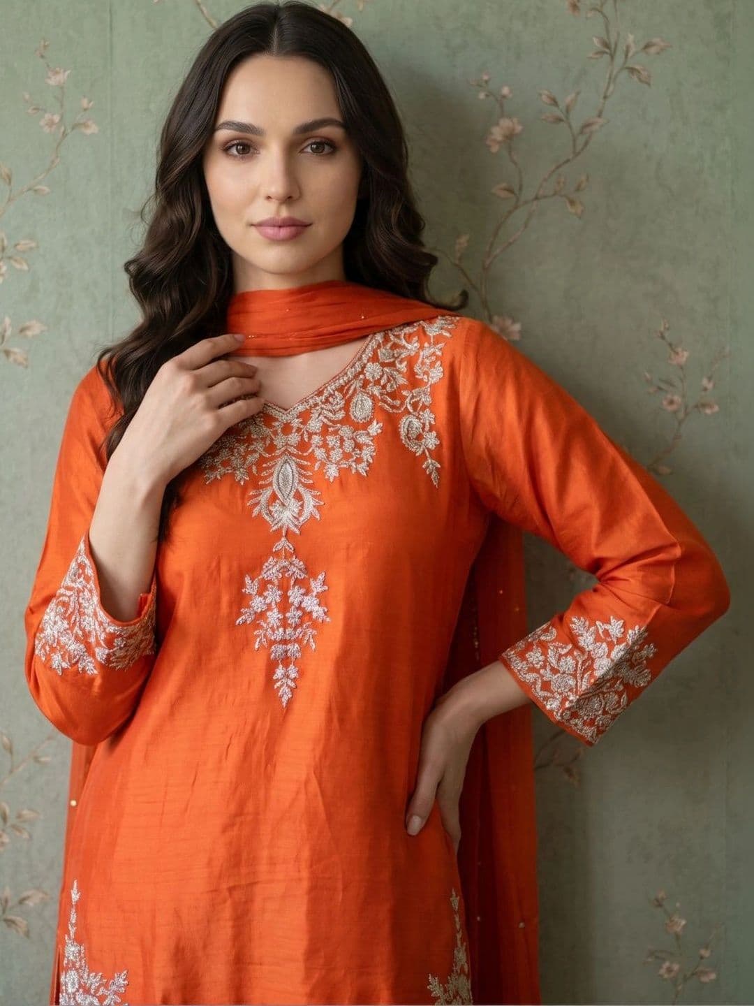 Sangria Women Ethnic Motifs Embroidered Regular Thread Work Kurta with Palazzos & With Dupatta thumbnail 2
