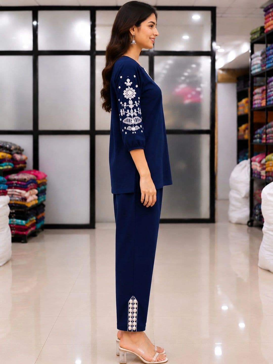 all about you Women Ethnic Motifs Embroidered Regular Thread Work Kurti with Trousers thumbnail 2