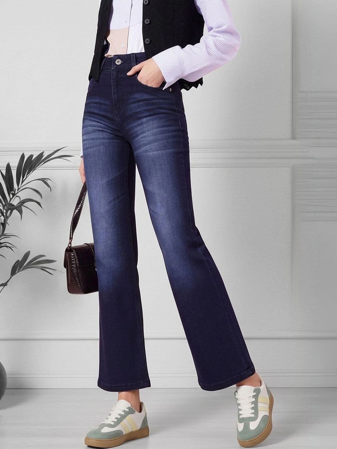 Mast & Harbour Women's Navy blue Bootcut Mid rise Regular Stretchable Denim Jeans - view 1