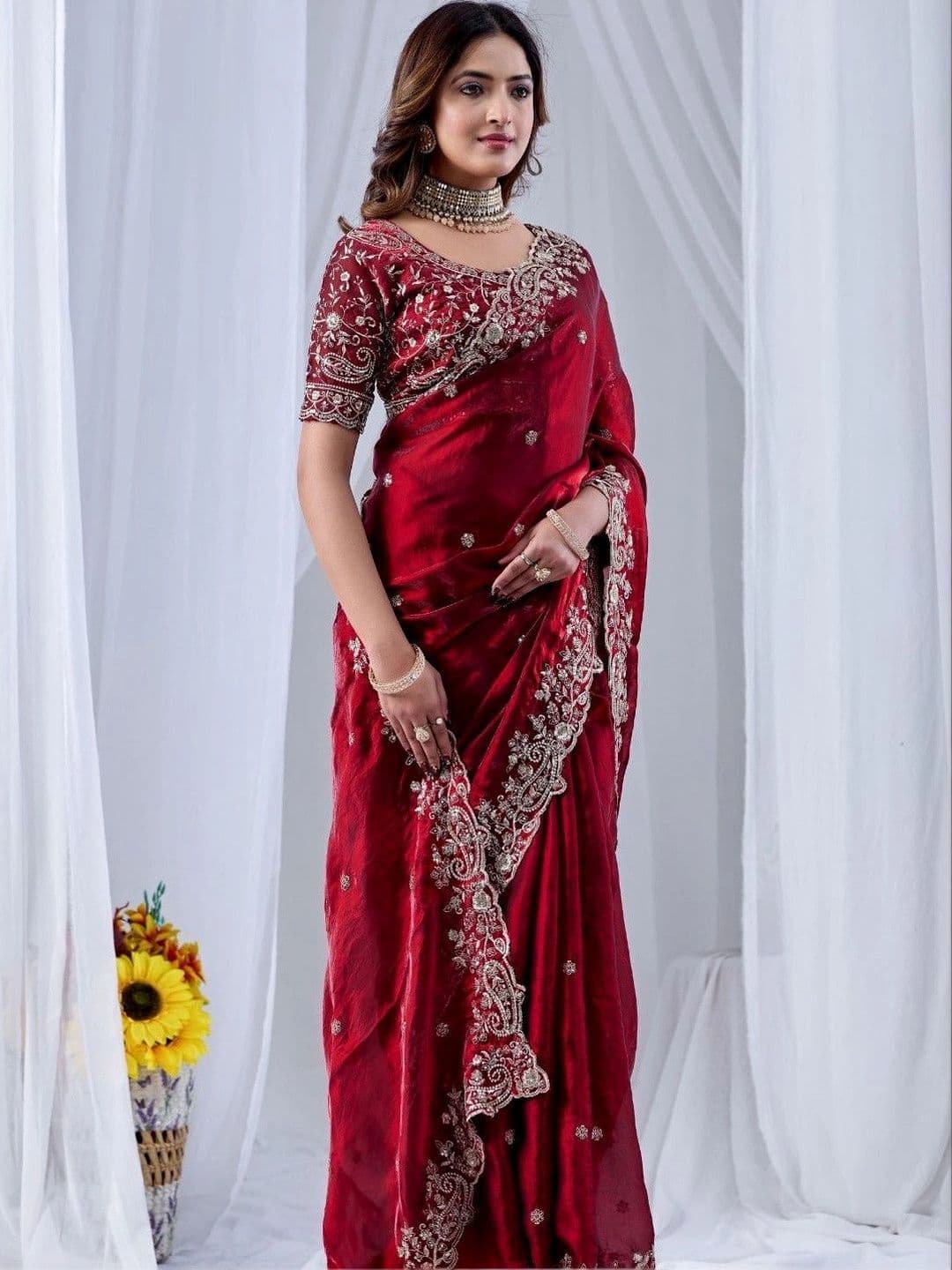 SZN Embellished Embroidered Art Silk Heavy Work Saree thumbnail 4