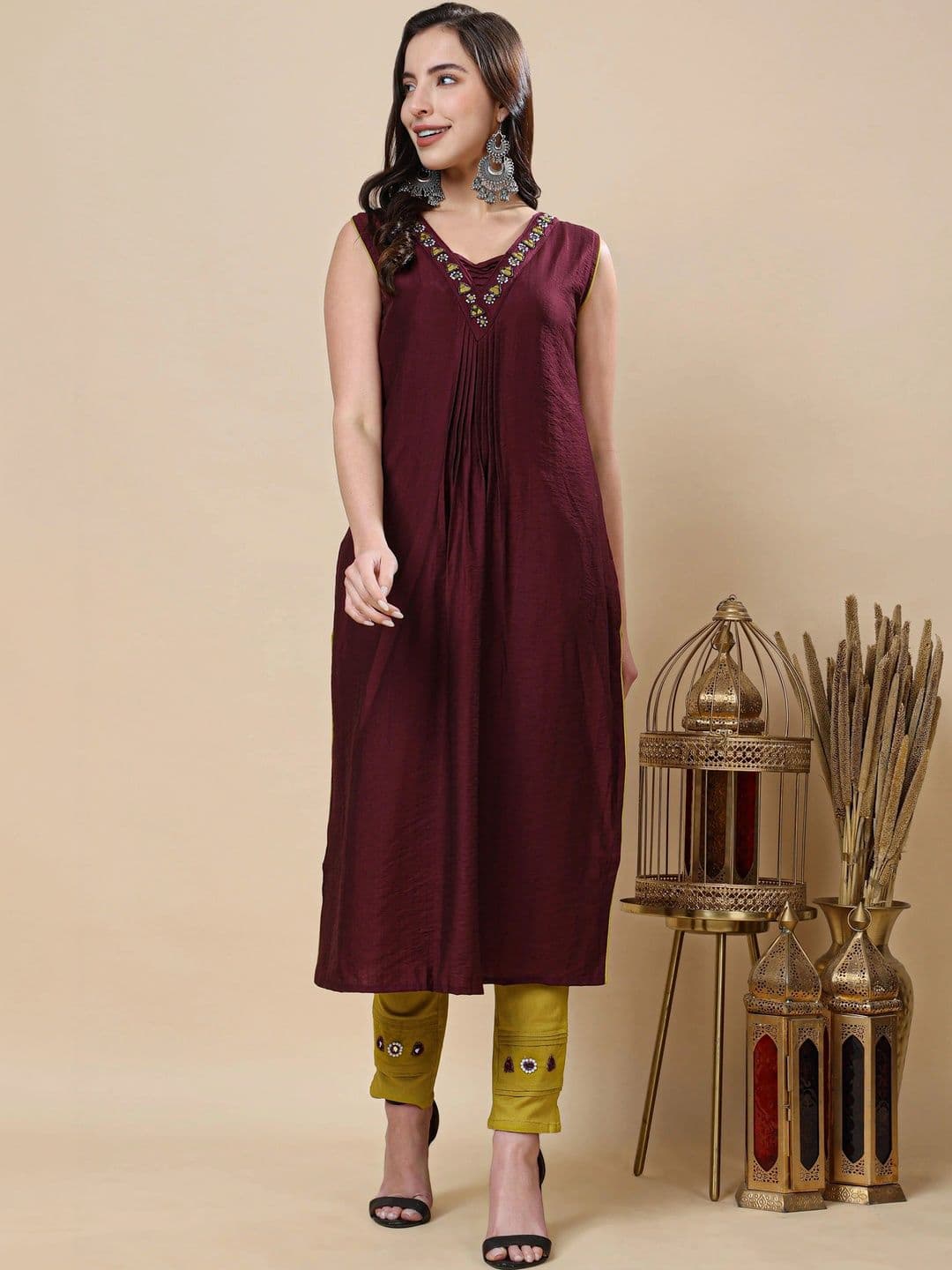 RABRIC Women Ethnic Motifs Embroidered Pleated Thread Work Kurta with Trousers & With Dupatta thumbnail 3