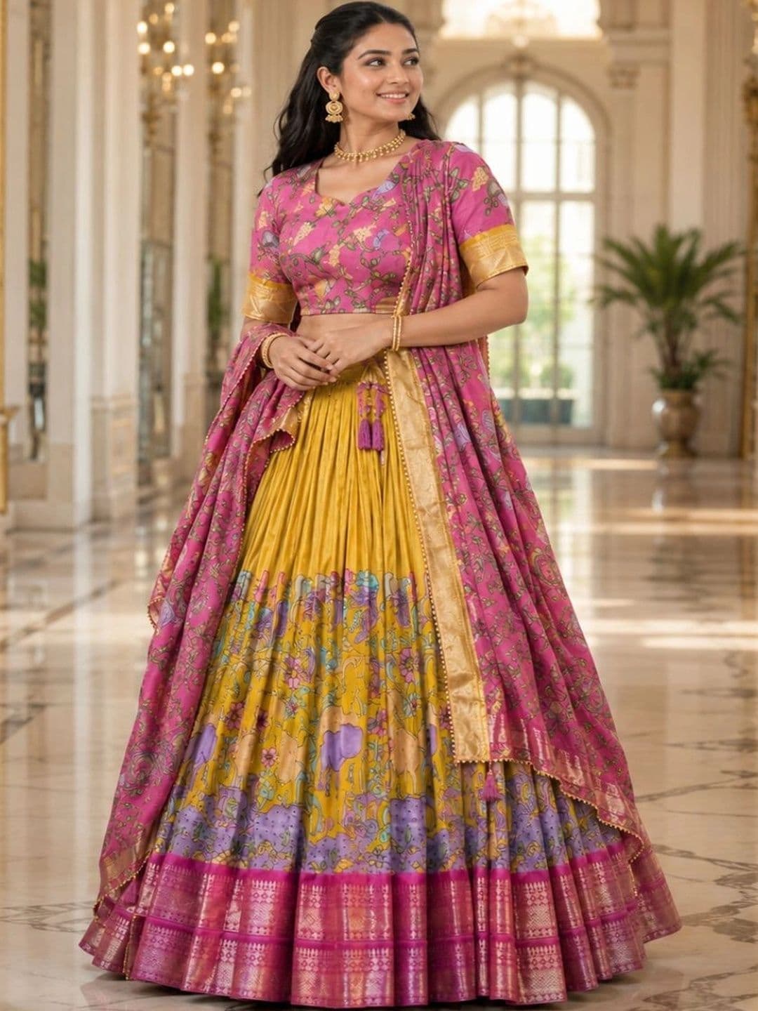 House of Pataudi Printed Semi-Stitched Lehenga & Unstitched Blouse With Dupatta - view 1