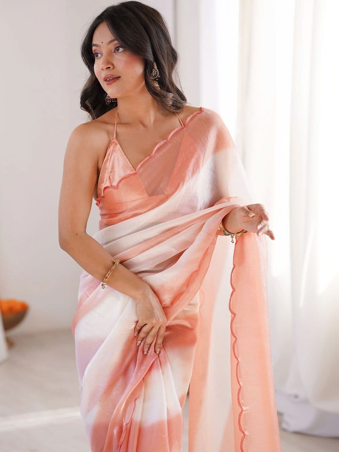 Nayanthara Trends Striped Satin Designer Saree thumbnail 3