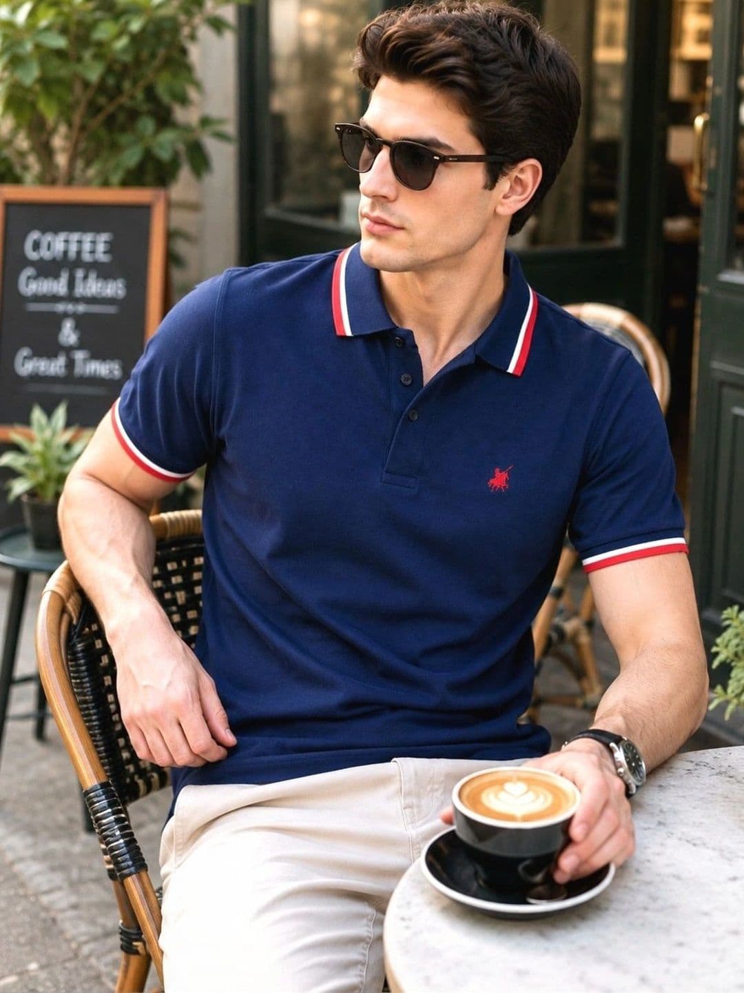 Raves Men Brand Logo Polo Collar Applique T-shirt thumbnail 4