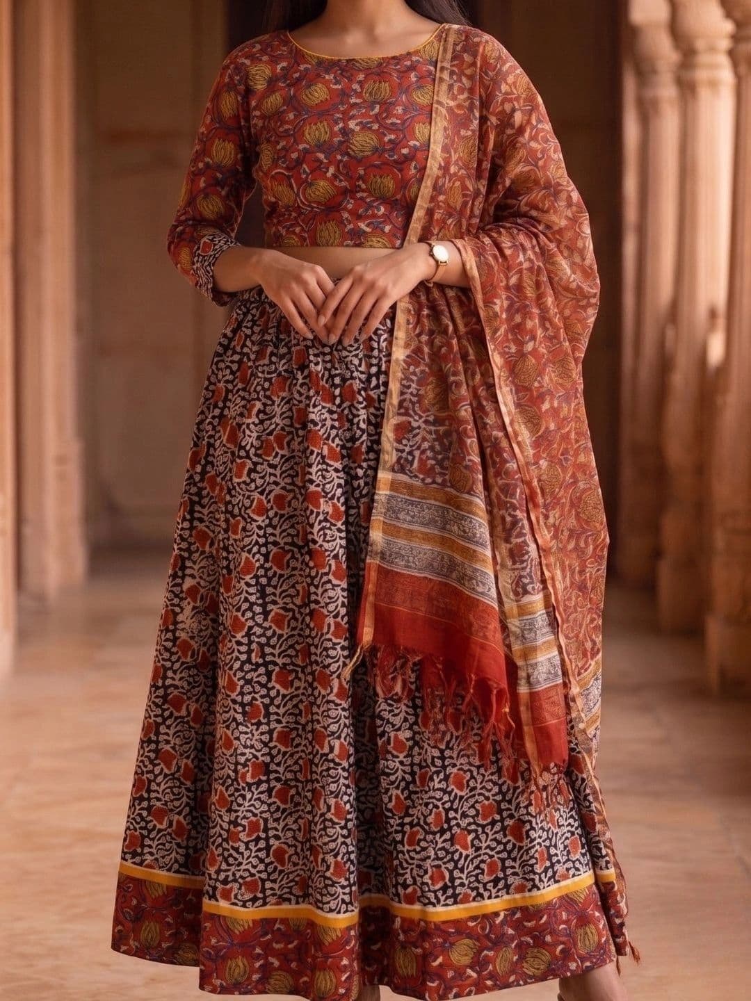 Avishya Printed Block Print Ready to Wear Lehenga & Blouse With Dupatta thumbnail 2