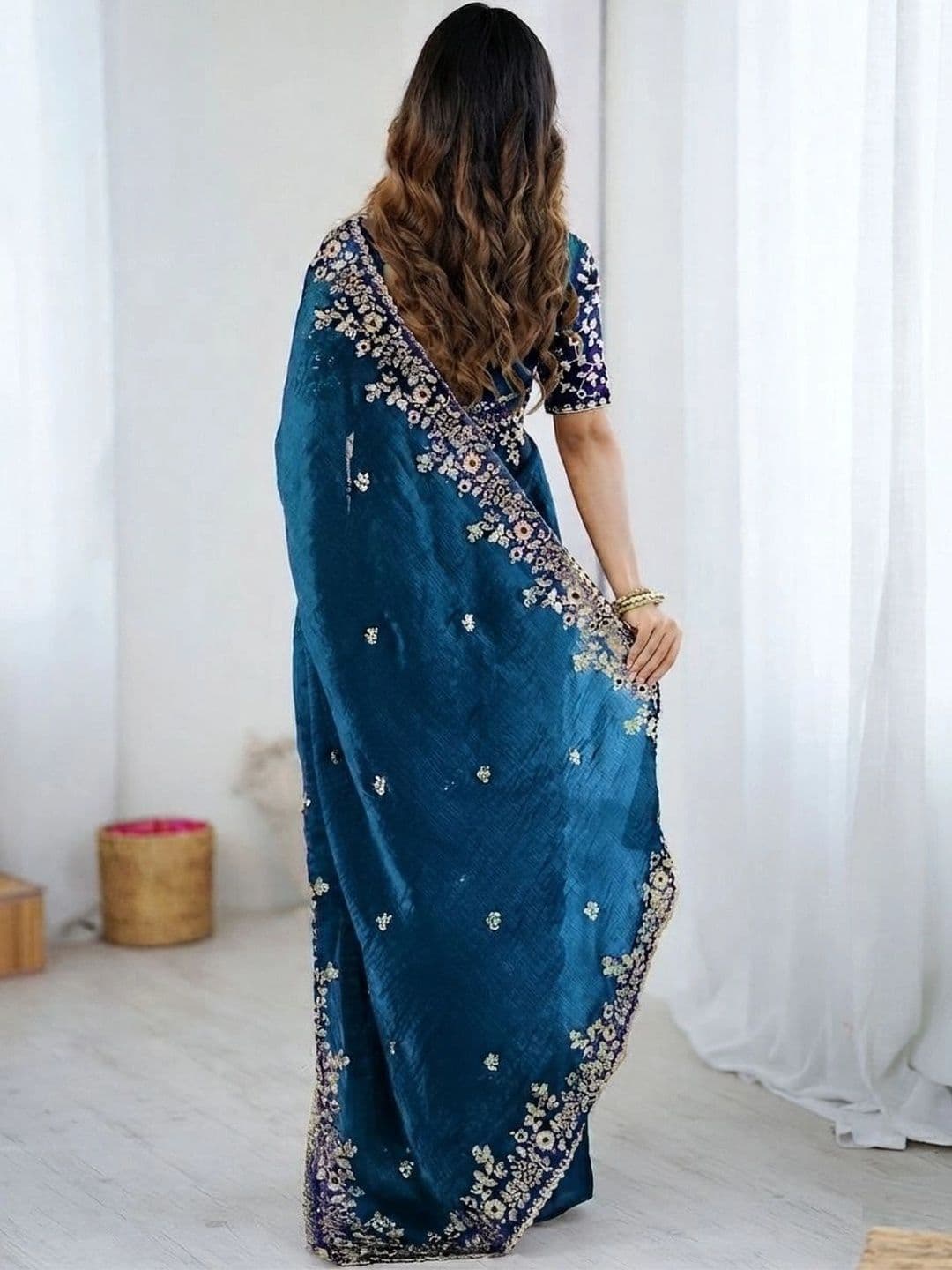SZN Embellished Embroidered Art Silk Heavy Work Saree thumbnail 3