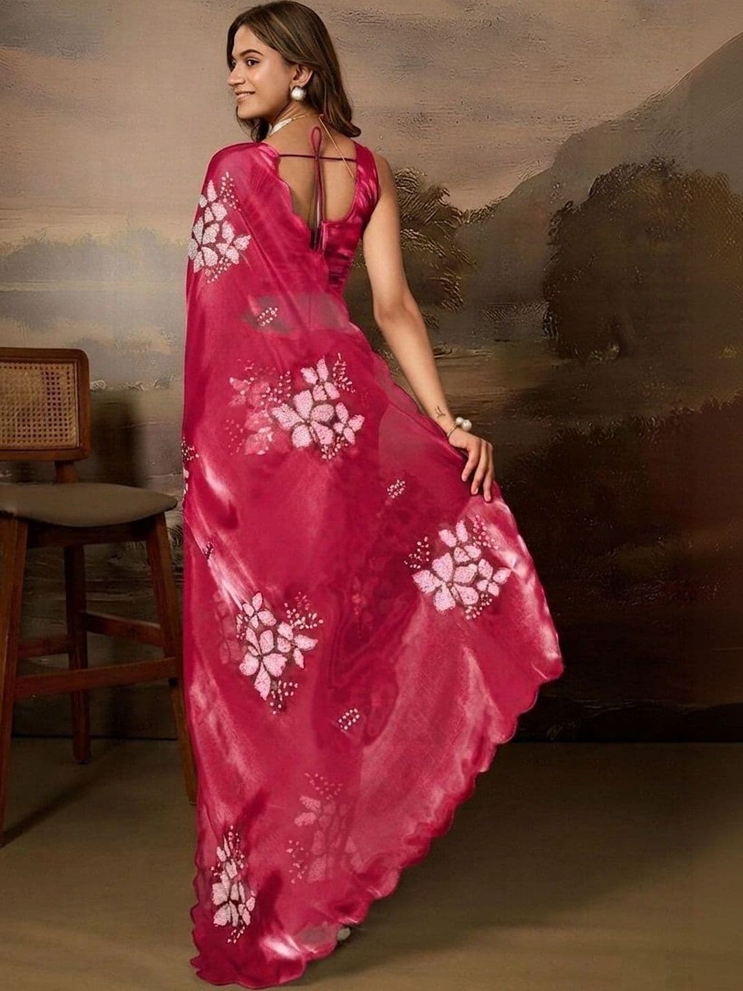 SZN Floral Beads and Stones Art Silk Designer Saree thumbnail 6
