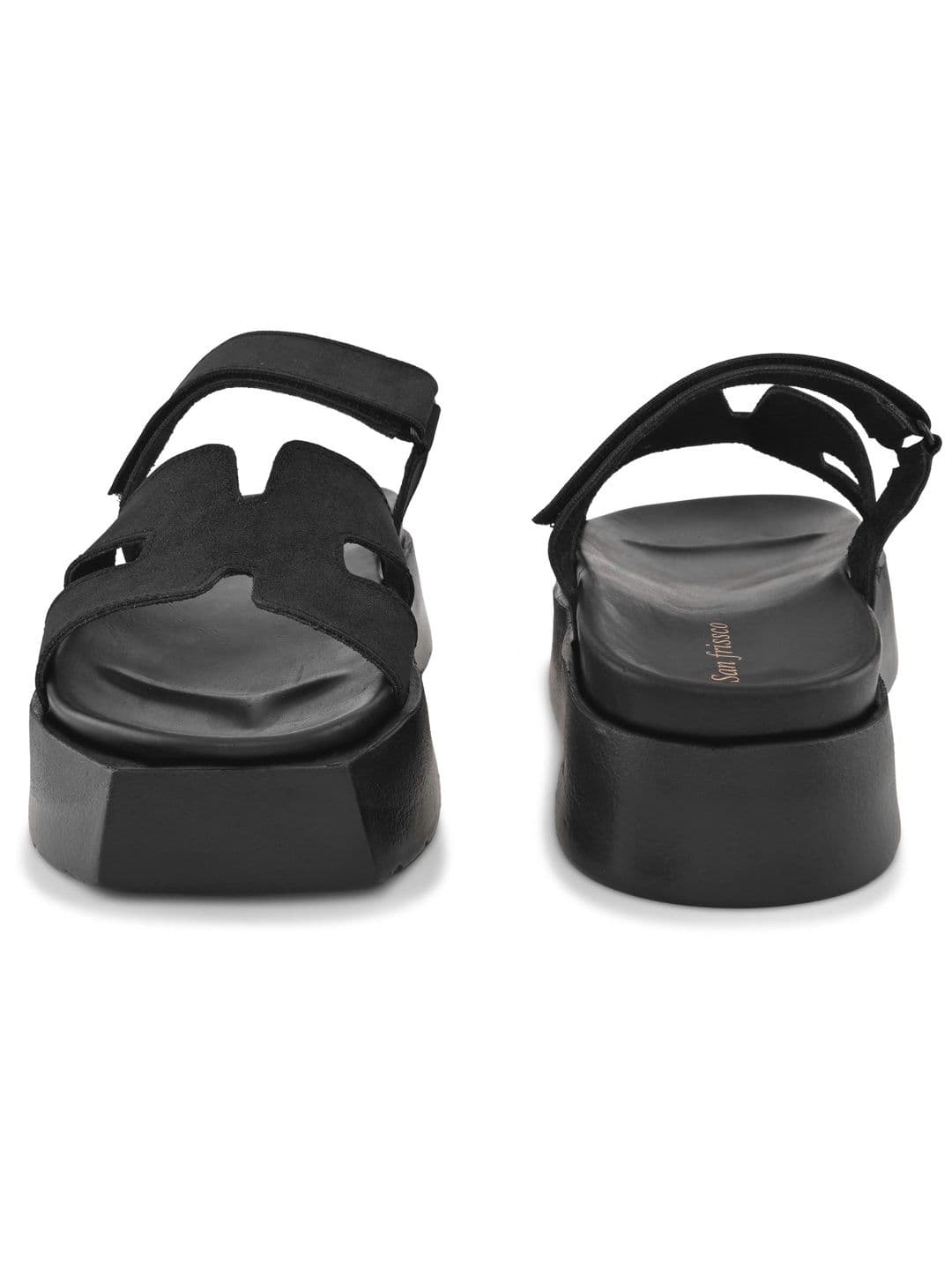 San Frissco Men Black Casual Wide Strap Sandals with Cushioned Footbed and Chunky Sole thumbnail 4