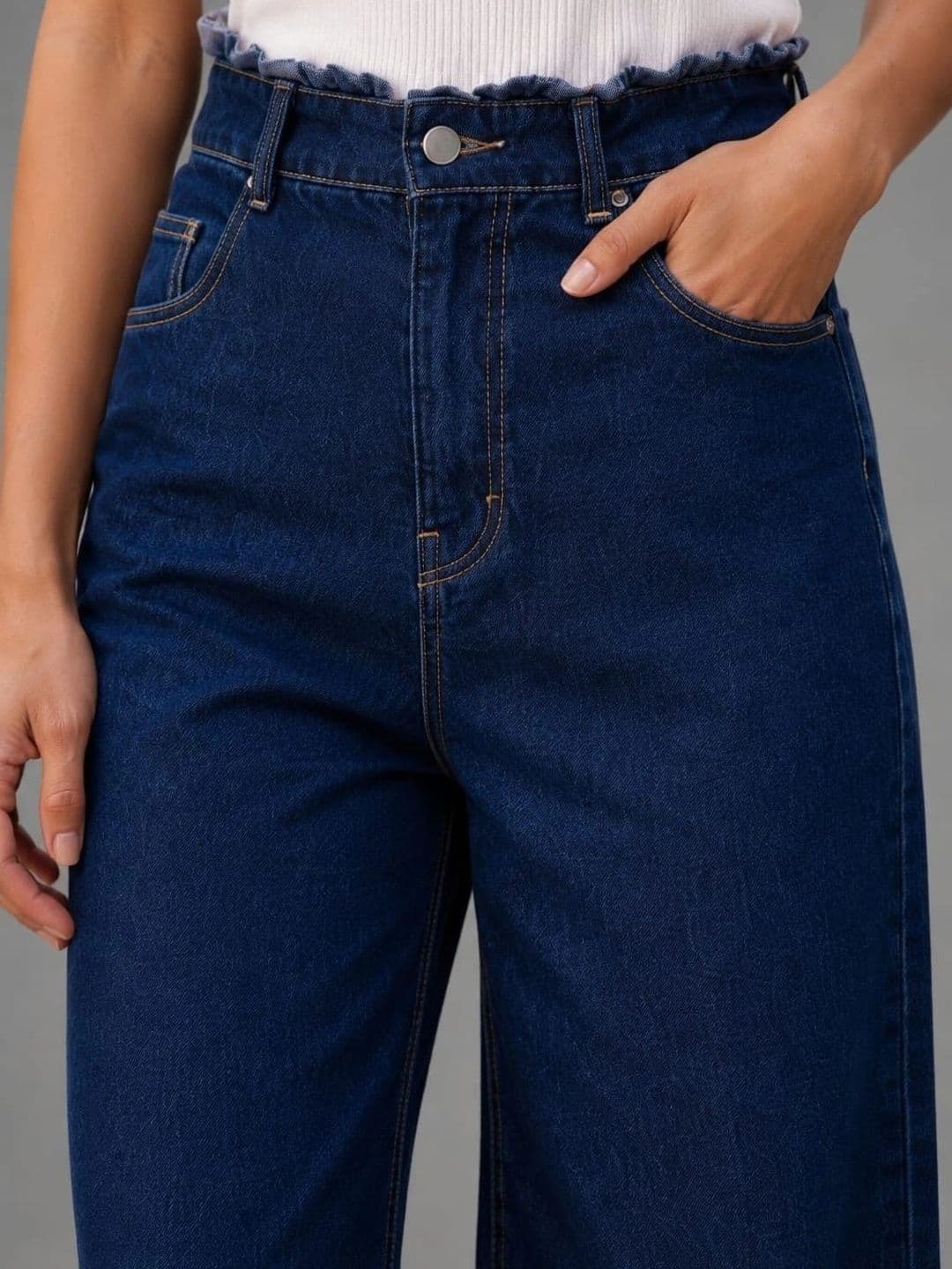 Mast & Harbour Women Comfort Wide Leg High-Rise Cuffed Hem Jeans thumbnail 4