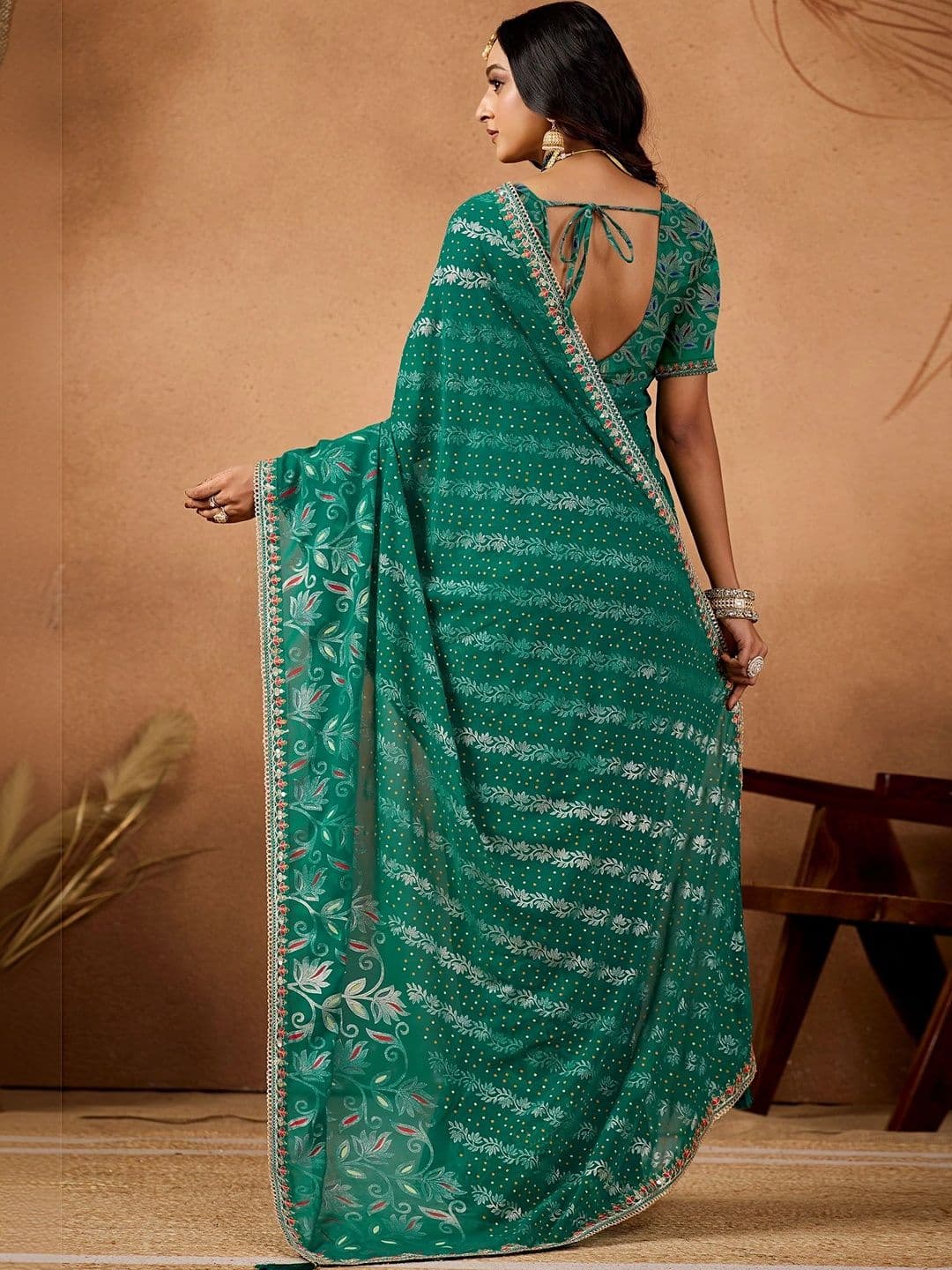 Nayanthara Trends Woven Design Zari Poly Georgette Designer Bandhani Saree thumbnail 2