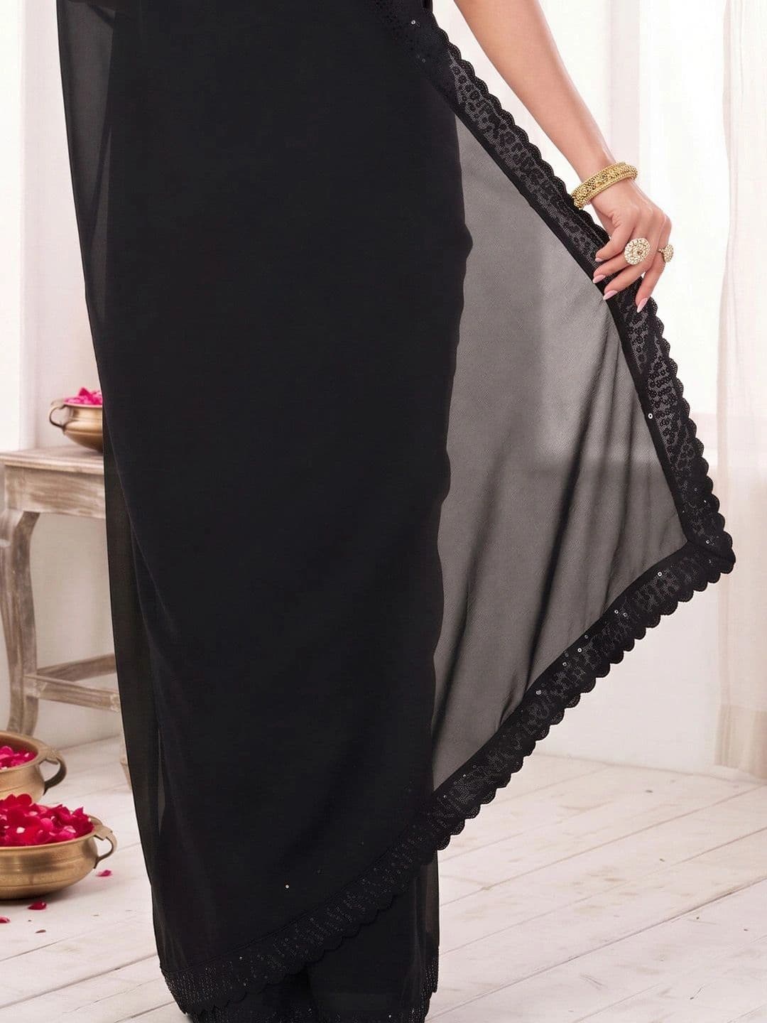 Anouk Sequinned Poly Georgette Designer Saree thumbnail 7