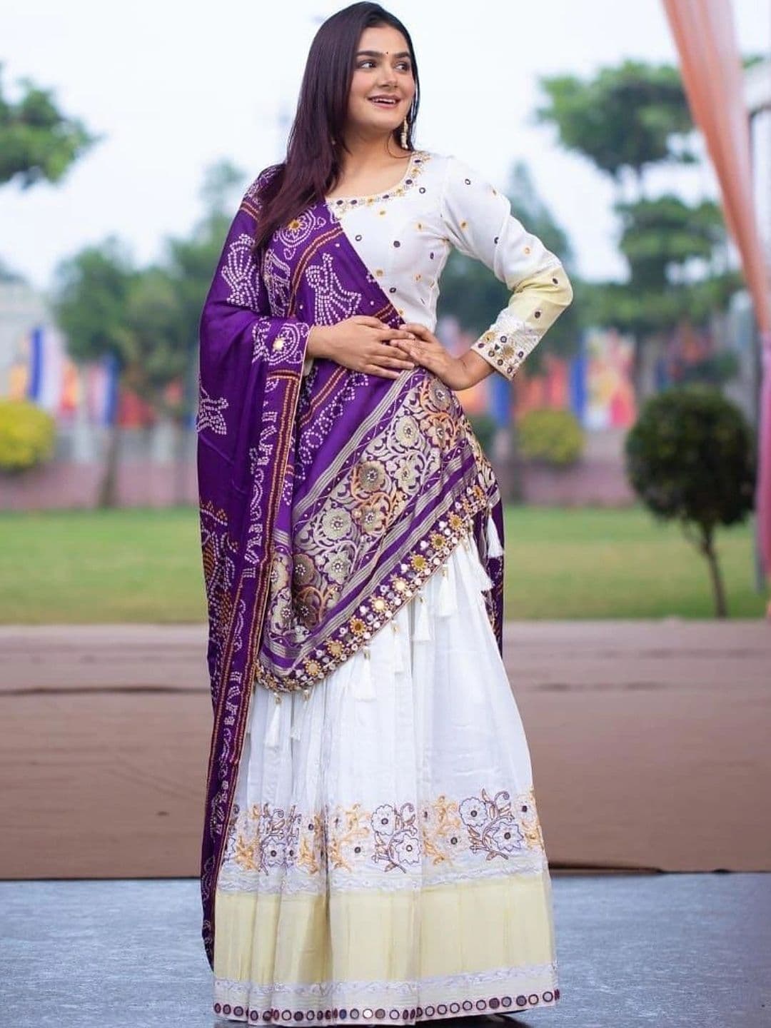 DAYLOOM Embroidered Mirror Work Semi-Stitched Lehenga & Unstitched Blouse With Dupatta thumbnail 5