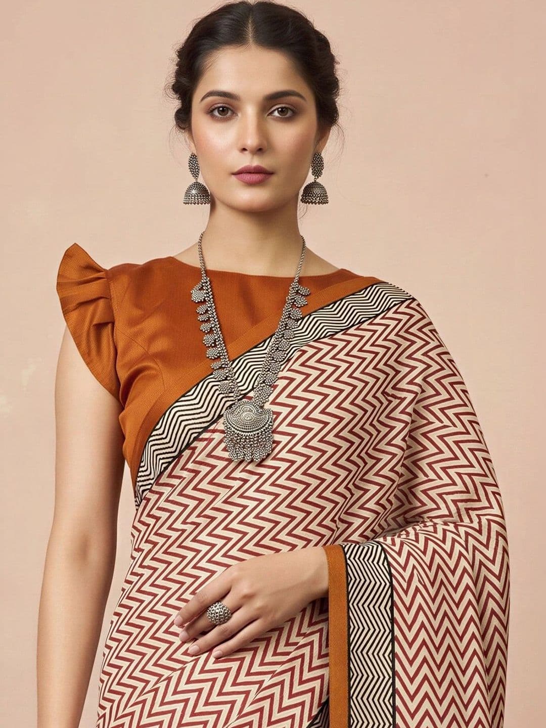 Anouk Silk Blend Designer Block Print Saree thumbnail 6