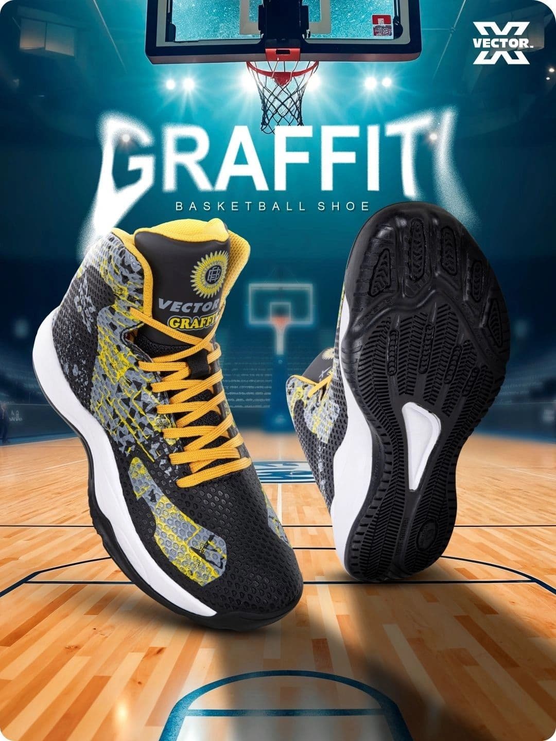 VECTOR X Graffiti Texture TPU Eva Rubber Sole Indoor Outdoor Lace Up Basketball Shoes thumbnail 2