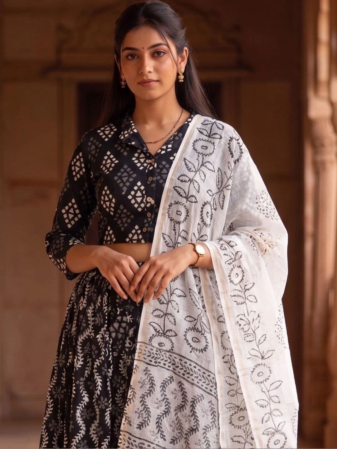 Avishya Printed Block Print Ready to Wear Lehenga & Blouse With Dupatta thumbnail 5