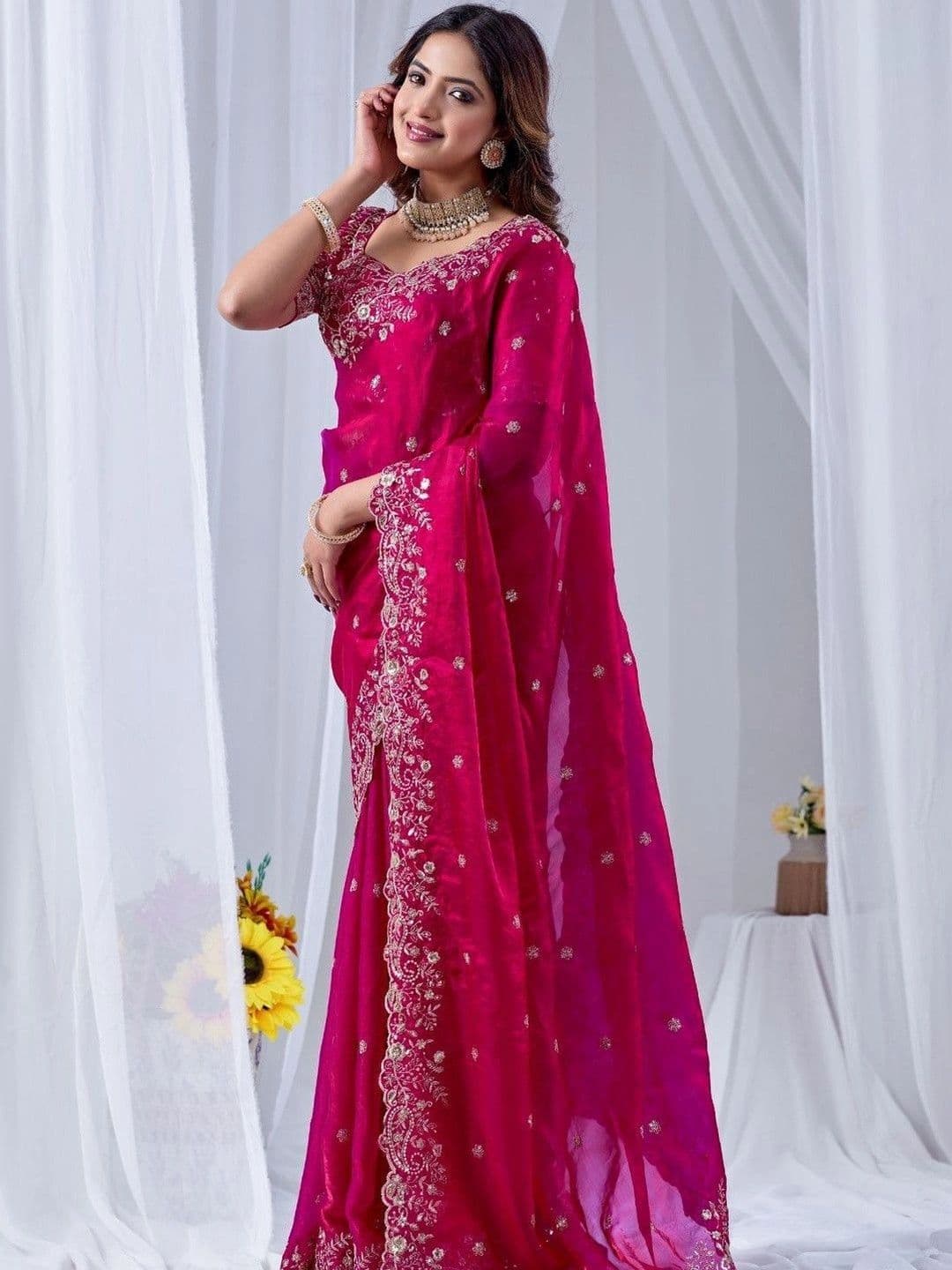 SZN Embellished Embroidered Art Silk Heavy Work Saree thumbnail 4