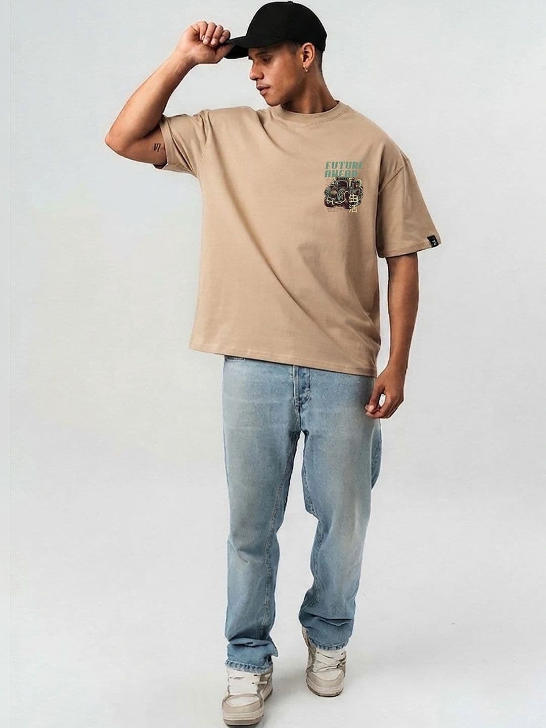 Mast & Harbour Men Printed Drop-Shoulder Sleeves T-shirt thumbnail 5