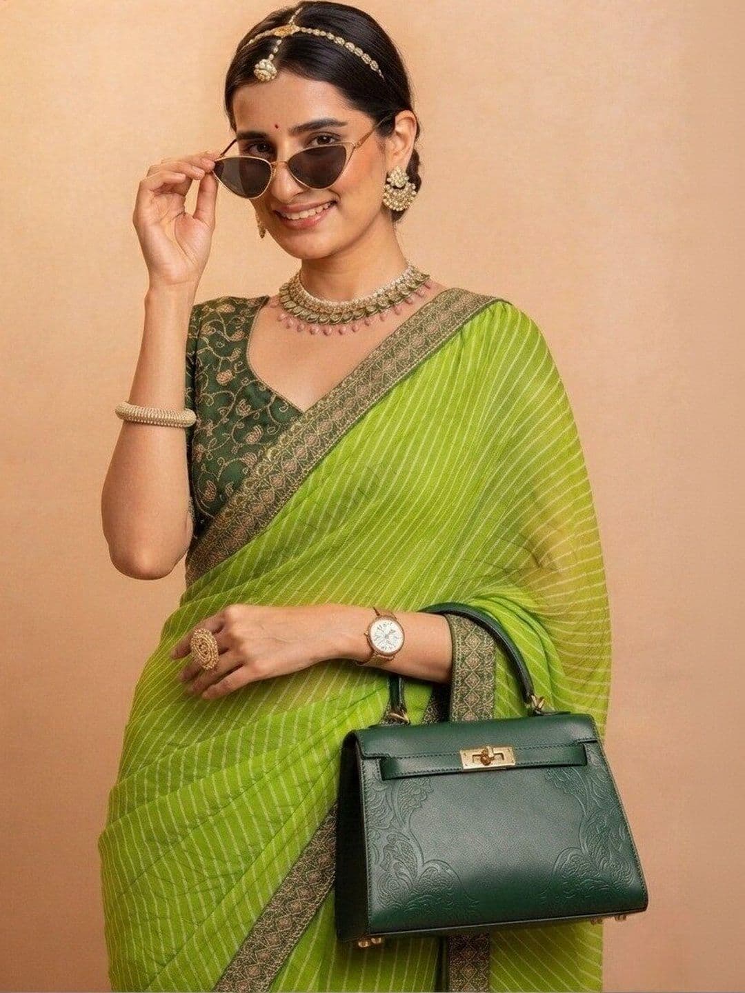 Mf Texo Leheriya Embroidered Poly Georgette Saree thumbnail 5