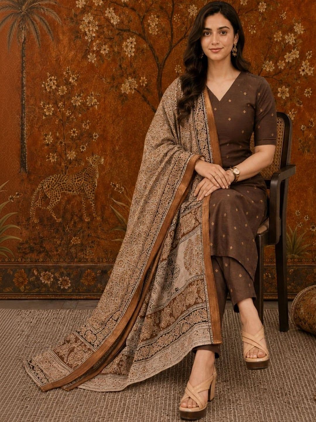 Sangria Women Ethnic Motifs Printed Regular Kurta with Trousers & With Dupatta thumbnail 5