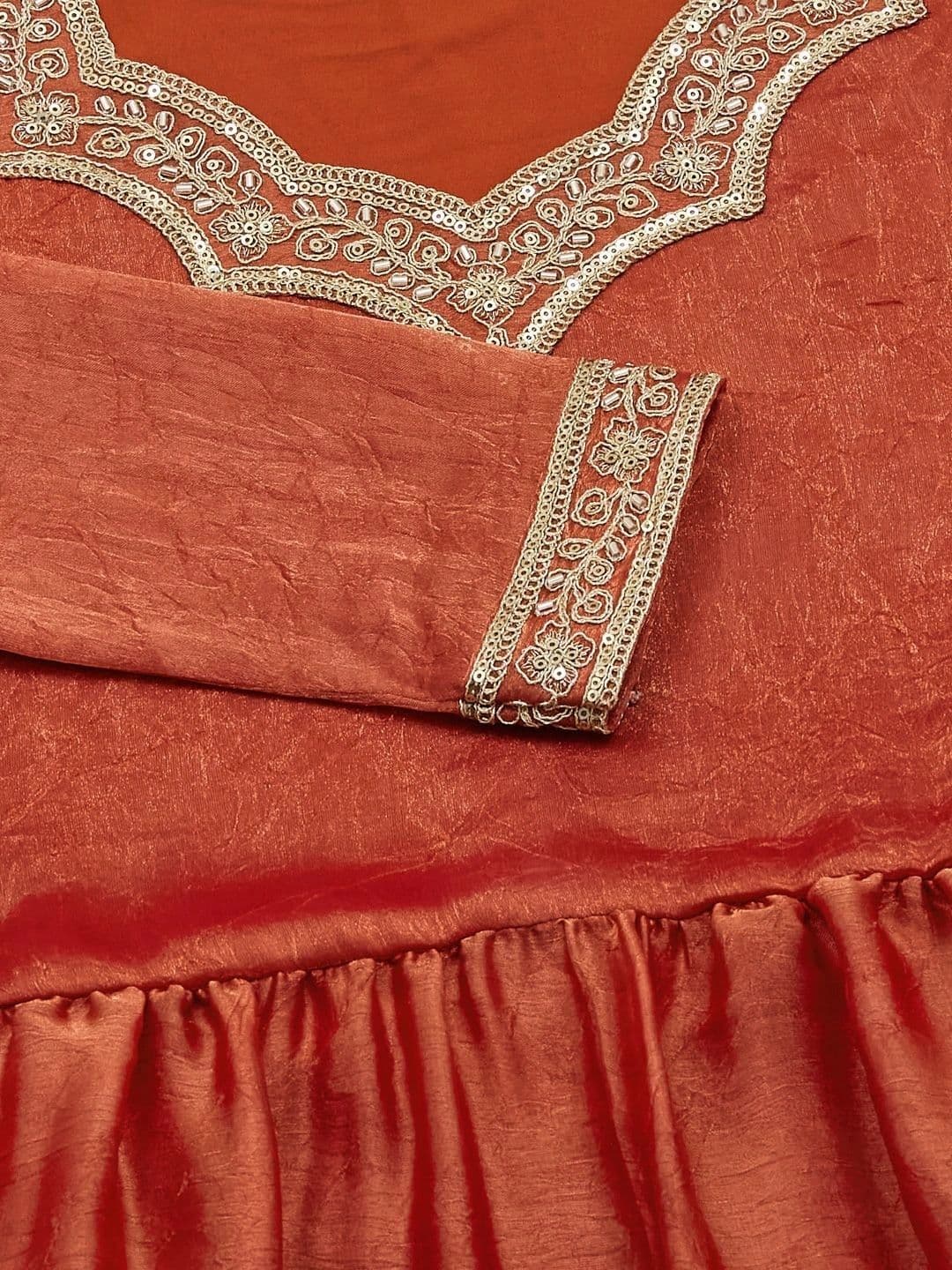 MOKOSH Women Ethnic Motifs Embroidered Empire Pure Silk Kurta with Palazzos & With Dupatta thumbnail 2